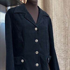 Vintage 1980’s D.J. Summers black faux suede long sleeve jacket. Size 14.